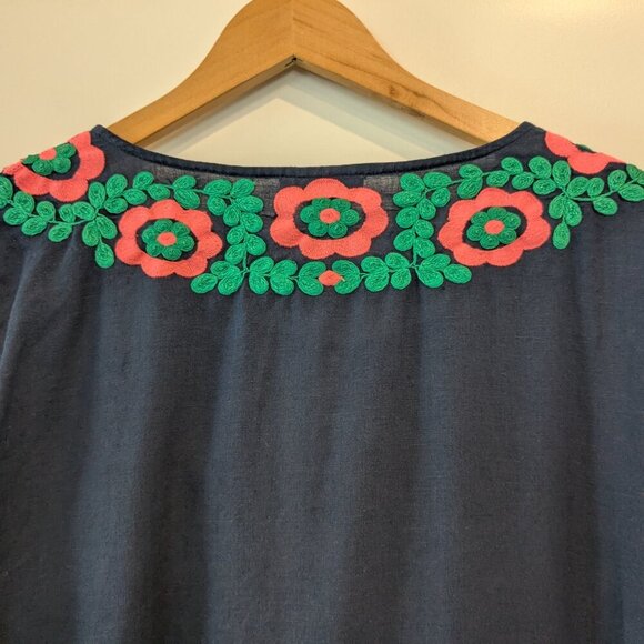 J. Crew Dress Large Blue Embroidered Beach Tunic Cover-up Tassels Linen-Blend - Picture 12 of 16